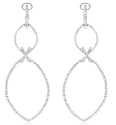 LARGE .22CT DIAMOND 14KT WHITE GOLD 3D CLASSIC INFINITY X LOVE HANGING EARRINGS