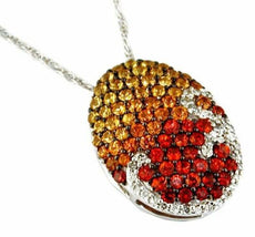 2.05CT DIAMOND & AAA ORANGE & YELLOW SAPPHIRE 14KT WHITE GOLD 3D OVAL PENDANT