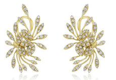 ESTATE 1.28CT DIAMOND 14KT YELLOW GOLD 3D FLOWER LEAF CLIP ON EARRINGS