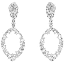.59CT DIAMOND 14K WHITE GOLD ROUND & BAGUETTE CLUSTER TEAR DROP HANGING EARRINGS