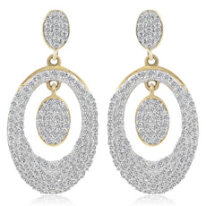 ESTATE .59CT DIAMOND 14KT YELLOW GOLD 3D OVAL CLUSTER FUN HANGING EARRINGS