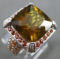 ESTATE MASSIVE 3.0CTW DIAMOND SAPPHIRE & QUARTZ 14KT WHITE GOLD ENGAGEMENT RING