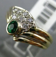 ESTATE WIDE .50CT DIAMOND & COLOMBIAN EMERALD 14KT YELLOW GOLD PAVE ETOILE RING