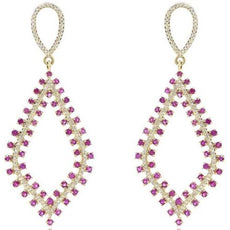 3.46CT DIAMOND & AAA RUBY 14KT YELLOW GOLD DOUBLE ROW TEAR DROP HANGING EARRINGS