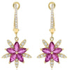 ESTATE 1.99CT DIAMOND & AAA RUBY 14KT YELLOW GOLD 3D FLOWER HANGING EARRINGS