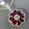 ESTATE 1.46CT DIAMOND & AAA RUBY 18K WHITE GOLD FLOWER FILIGREE MILGRAIN PENDANT