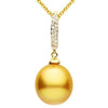 ESTATE .07CT DIAMOND & AAA GOLDEN PEARL 14KT YELLOW GOLD 2 ROW PAVE BAR PENDANT
