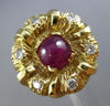 ESTATE LARGE 1.45CT DIAMOND & AAA CABOCHON RUBY 14KT YELLOW GOLD 3D FLOWER RING