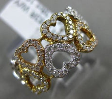 ESTATE WIDE .38CT DIAMOND 18KT TRI COLOR GOLD 3D OPEN DOUBLE ROW HEART LOVE RING
