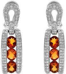 2.66CT ROUND DIAMOND & AAA OVAL CITRINE 14KT WHITE GOLD HANGING EARRINGS