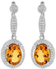 4.34CT DIAMOND & AAA CITRINE  14KT WHITE GOLD OVAL DOUBLE HALO HANGING EARRINGS