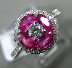 ESTATE 1.64CT DIAMOND & PINK SAPPHIRE 18KT WHITE GOLD FLOWER SOLITAIRE LOVE RING