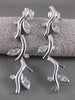 ESTATE LONG HANGING FLORAL LEAF DIAMOND 14KT WHITE GOLD PUSHBACK EARRINGS #2205