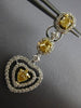 ESTATE LARGE 2.34CT WHITE & FANCY YELLOW DIAMOND 18KT 2 TONE GOLD HEART EARRINGS