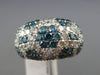 ESTATE WIDE 4.68CT WHITE & BLUE DIAMOND 14KT WHITE GOLD 3D MULTI ROW FLOWER RING