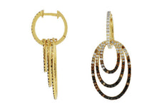 ESTATE 1.76CT WHITE & CHOCOLATE FANCY DIAMOND 14KT YELLOW GOLD 3D OVAL EARRINGS