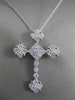 ESTATE LARGE 1CT DIAMOND 14KT WHITE GOLD FLORAL SNOWFLAKE CROSS FLOATING PENDANT