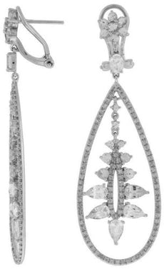 ESTATE LARGE 4.75CT DIAMOND & AAA WHITE SAPPHIRE 14K WHITE GOLD CLIP ON EARRINGS