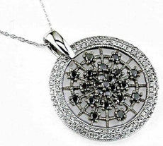 .60CT WHITE & BLACK DIAMOND 14KT WHITE GOLD 3D FLOWER OPEN FILIGREE PENDANT