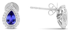 ESTATE .96CT DIAMOND & AAA TANZANITE 14K WHITE GOLD TEAR DROP HALO STUD EARRINGS