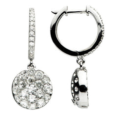 ESTATE LARGE 2.15CT DIAMOND 18KT WHITE GOLD 3D CLUSTER FLOWER HUGGIE EARRINGS
