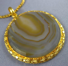 ANTIQUE EXTRA LARGE & LONG AAA BRAZILIAN AGATE 22KT YELLOW GOLD NECKLACE #26528