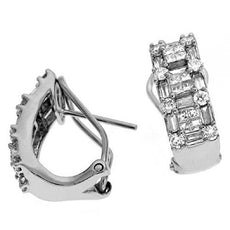 1.40CT DIAMOND 14K WHITE GOLD ROUND BAGUETTE & PRINCESS CLIP ON HANGING EARRINGS