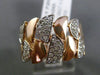 ESTATE WIDE .33CT DIAMOND 14KT WHITE & ROSE GOLD 3D HANDCRAFTED SEMI CIRCLE RING