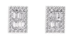 1.28CT DIAMOND 14K WHITE GOLD 3D ROUND & BAGUETTE INVISIBLE SQUARE STUD EARRINGS