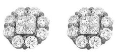 ESTATE LARGE 2.20CT DIAMOND 14K WHITE GOLD ROUND & PRINCESS FLOWER STUD EARRINGS