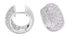 ESTATE WIDE 1.28CT DIAMOND 14K WHITE GOLD MULTI ROW PAVE CLASSIC HUGGIE EARRINGS