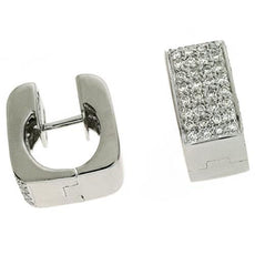 ESTATE WIDE 1.05CT DIAMOND 14KT WHITE GOLD MULTI ROW PAVE SQUARE HUGGIE EARRINGS