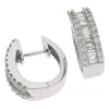 LARGE 1.02CT DIAMOND 14KT WHITE GOLD ROUND & BAGUETTE THREE ROW HUGGIE EARRINGS