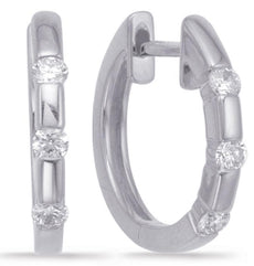 ESTATE .27CT DIAMOND 14KT WHITE GOLD 3 STONE CHANNEL ETOILE HUGGIE FUN EARRINGS