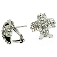 ESTATE .43CT DIAMOND 14KT WHITE GOLD 3D CRISS CROSS PLUS BEADED CLIP ON EARRINGS