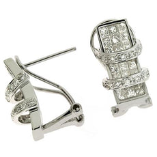 1.90CT DIAMOND 14KT WHITE GOLD 3D INVISIBLE RECTANGULAR CLIP ON HANGING EARRINGS