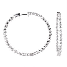 LARGE 2.88CT DIAMOND 14KT WHITE GOLD 3D CLASSIC INSIDE OUT HOOP HANGING EARRINGS