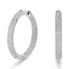 LARGE 1.96CT DIAMOND 14KT WHITE GOLD 3D 3 ROW INSIDE OUT HOOP HANGING EARRINGS