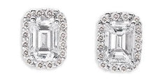 1.20CT DIAMOND 14KT WHITE GOLD 3D ROUND & EMERALD CUT SQUARE HALO STUD EARRINGS