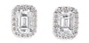 1.20CT DIAMOND 14KT WHITE GOLD 3D ROUND & EMERALD CUT SQUARE HALO STUD EARRINGS