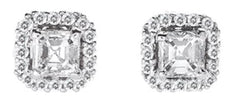 1.11CT DIAMOND 14KT WHITE GOLD 3D ROUND & ASSCHER CUT SQUARE HALO STUD EARRINGS