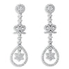 ESTATE LONG 1.56CT DIAMOND 14KT WHITE GOLD FLOWER TEAR DROP BOW HANGING EARRINGS