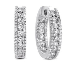 WIDE 1.94CT DIAMOND 14K WHITE GOLD 3 ROW INSIDE OUT HUGGIE HOOP HANGING EARRINGS