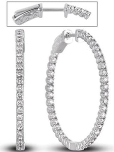 LARGE 1.76CT DIAMOND 14KT WHITE GOLD 3D ROUND INSIDE OUT HOOP HANGING EARRINGS