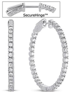 LARGE 2.10CT DIAMOND 14KT WHITE GOLD 3D ROUND INSIDE OUT HOOP HANGING EARRINGS