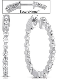 1.14CT DIAMOND 14KT WHITE GOLD 3D INSIDE OUT SHARED PRONG HOOP HANGING EARRINGS