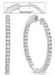1.63CT DIAMOND 14KT WHITE GOLD 3D INSIDE OUT FOUR PRONG HOOP HANGING EARRINGS