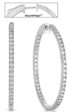 LARGE 2.20CT DIAMOND 14KT WHITE GOLD 3D ROUND INSIDE OUT HOOP HANGING EARRINGS