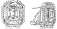 LARGE 1.35CT DIAMOND 14KT WHITE GOLD 3D OCTAGON INVISIBLE HALO CLIP ON EARRINGS
