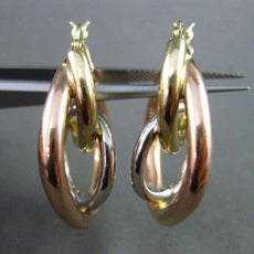 ESTATE 14KT WHITE YELLOW & ROSE GOLD MULTI SHAPE ELONGATED HANGING HOOP EARRINGS